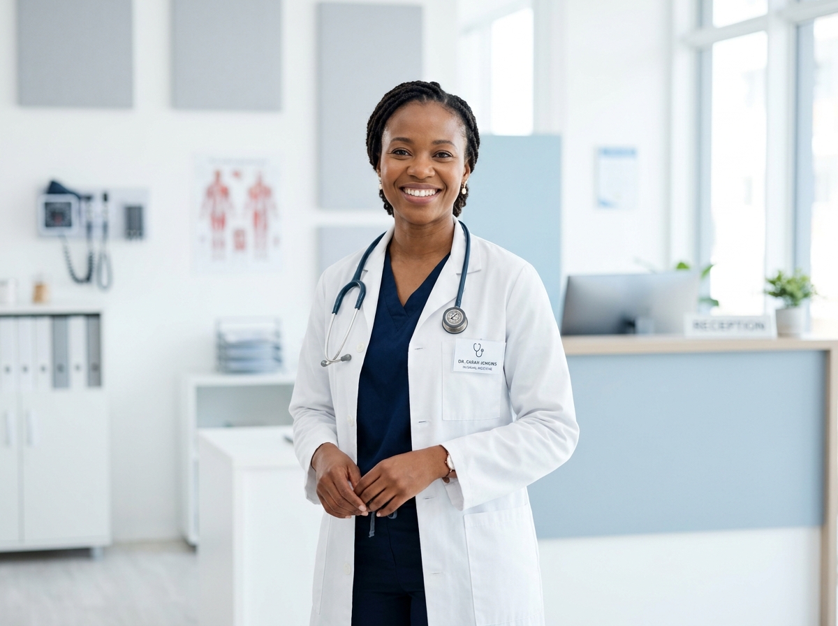 Especialista médica de Publipatia Médicos en clínica moderna y luminosa